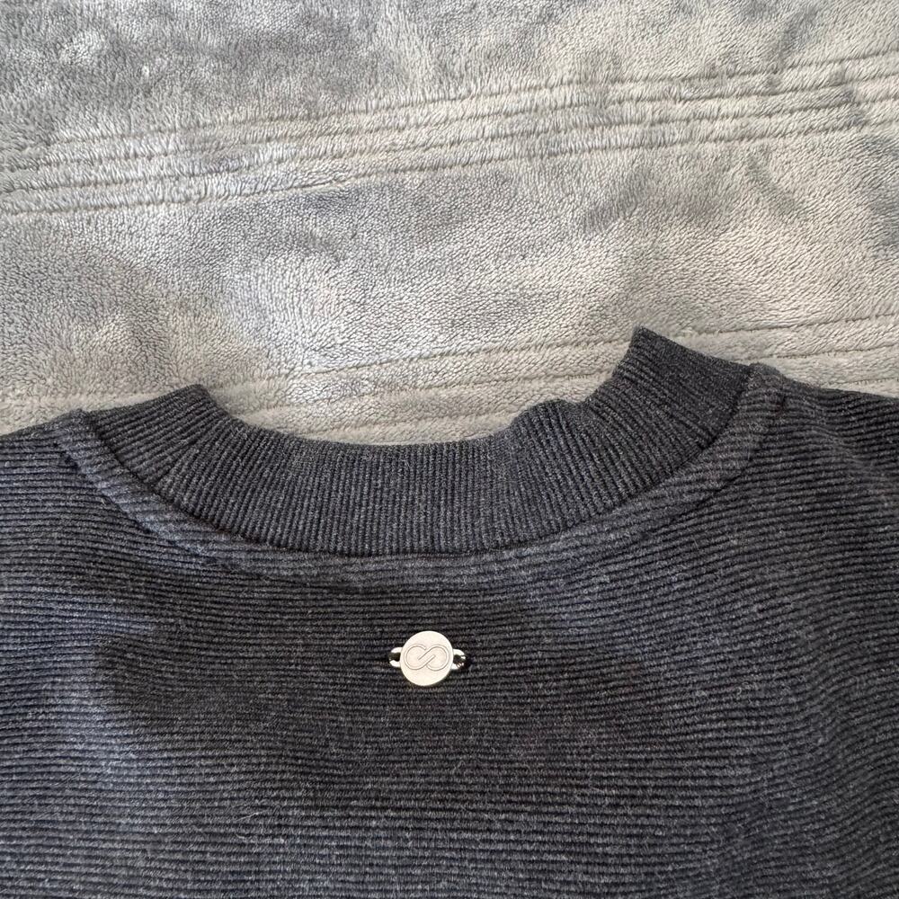 Calia Black Heather Elevate Ottoman Side Ribbed Zip Crew Neck Sweatshirt Medium - Picture 8 of 14